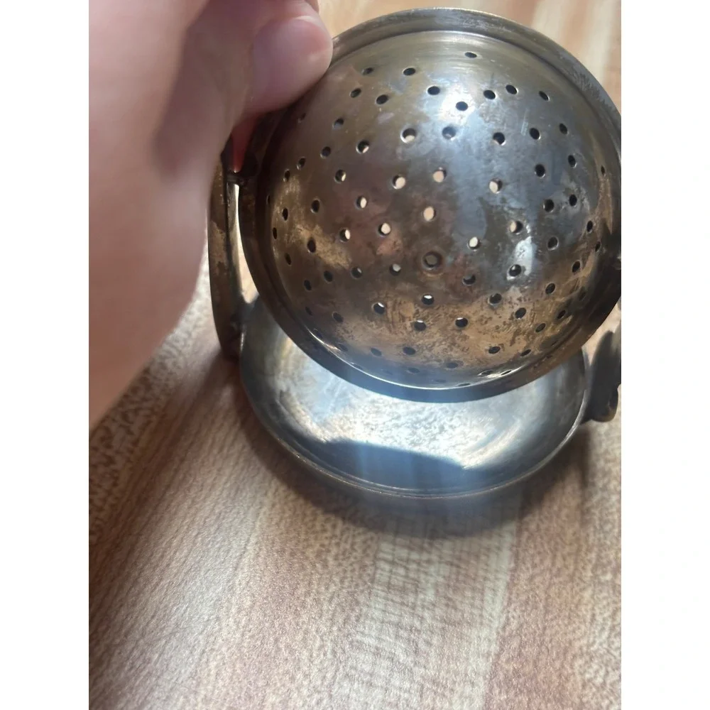Vintage Fleur De Lis Tea Strainer with Drip Bowl Swivel Infuser Gold Tone